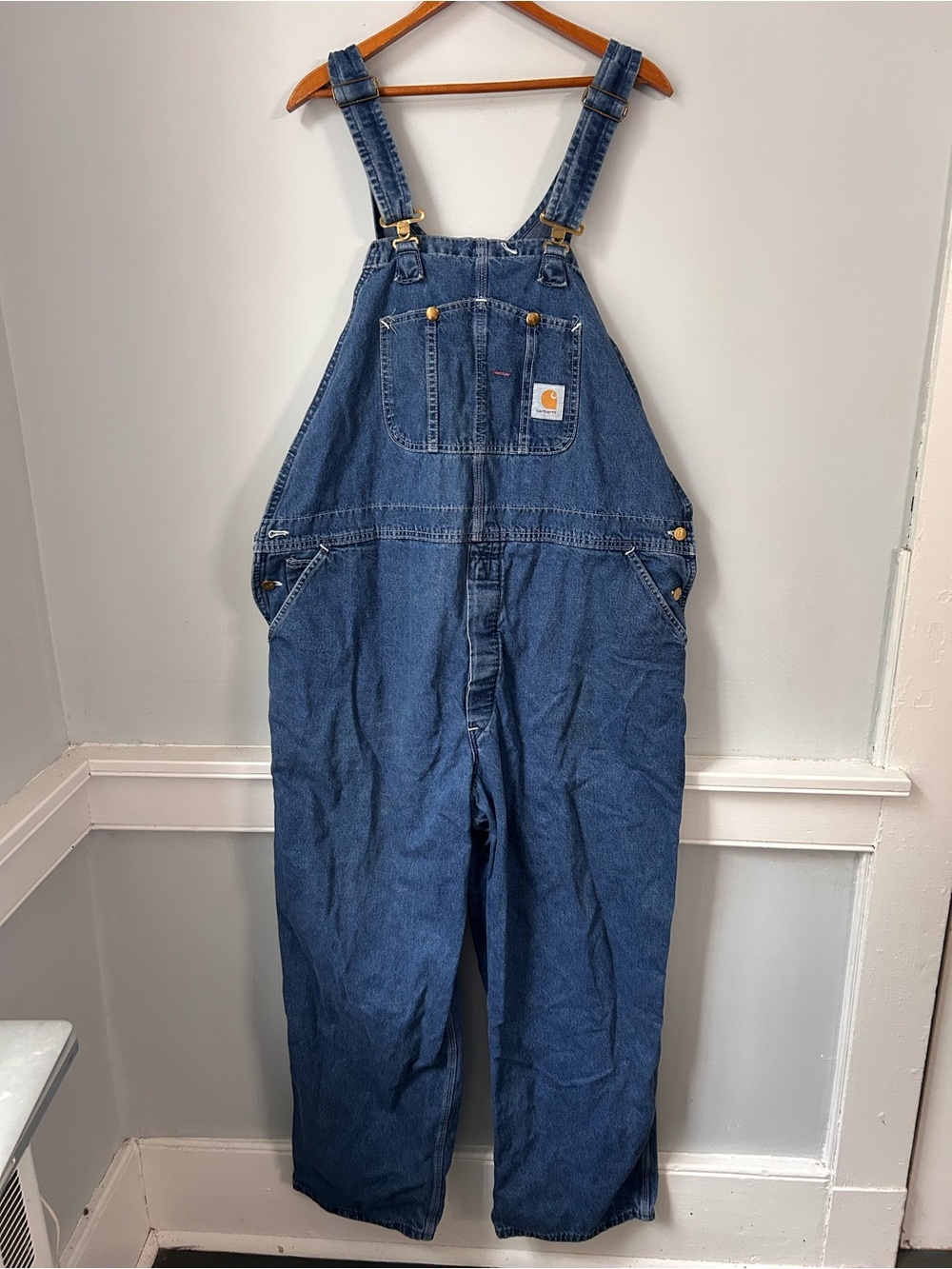 Vintage 80s 90s Carhartt Bib Overalls 46x30 Denim Carpenter USA WORKWEAR No Tag